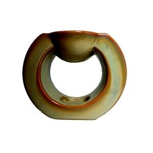 PartyLite Ceramic Tea Light Wax Warmer Green  w  Rust Edges Round Sculpture